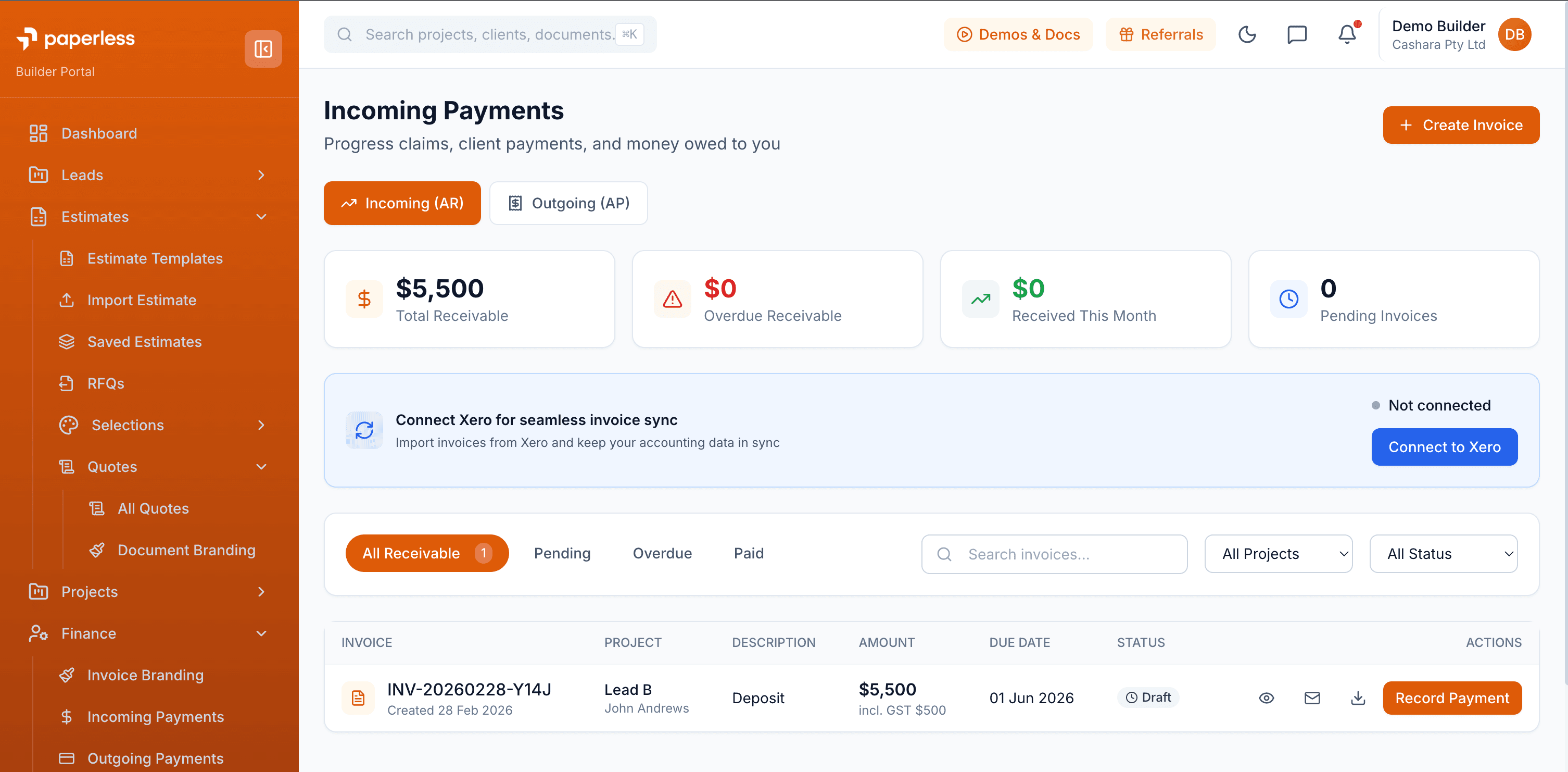 Build Paperless incoming payments